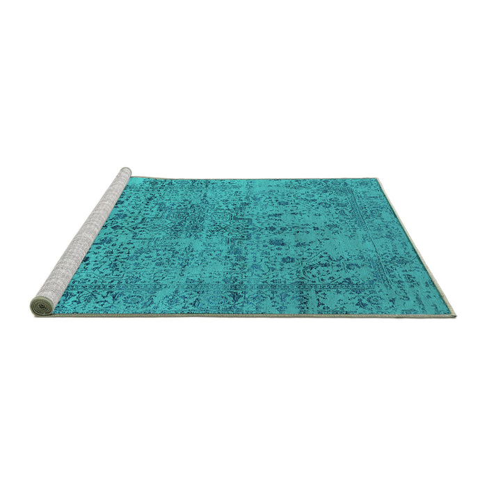 Sideview of Machine Washable Oriental Turquoise Industrial Area Rugs, wshurb2504turq