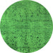 Round Machine Washable Oriental Green Industrial Area Rugs, wshurb2504grn