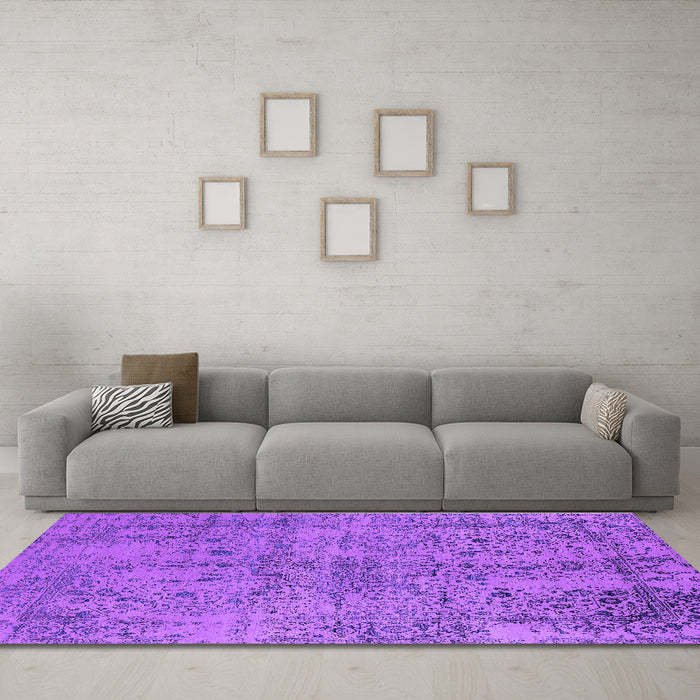 Machine Washable Oriental Purple Industrial Area Rugs in a Living Room, wshurb2504pur