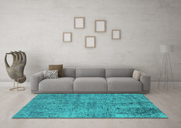 Machine Washable Oriental Turquoise Industrial Area Rugs in a Living Room,, wshurb2504turq