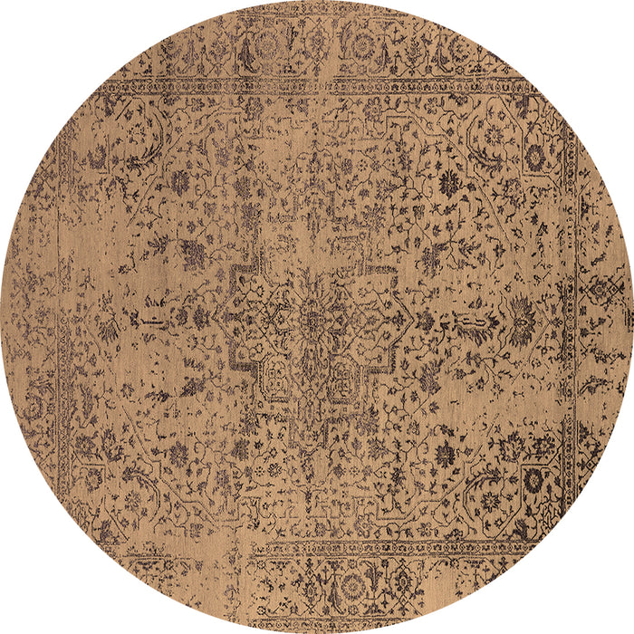 Round Machine Washable Oriental Brown Industrial Rug, wshurb2504brn
