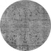 Round Machine Washable Oriental Gray Industrial Rug, wshurb2504gry