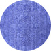 Round Machine Washable Oriental Blue Industrial Rug, wshurb2505blu