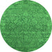 Round Machine Washable Oriental Green Industrial Area Rugs, wshurb2505grn