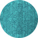 Round Machine Washable Oriental Turquoise Industrial Area Rugs, wshurb2505turq