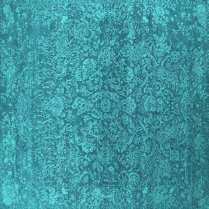 Square Machine Washable Oriental Turquoise Industrial Area Rugs, wshurb2505turq