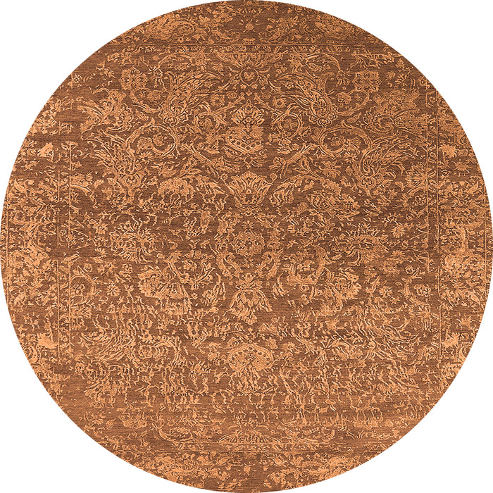 Round Machine Washable Oriental Orange Industrial Area Rugs, wshurb2505org