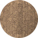 Round Machine Washable Oriental Brown Industrial Rug, wshurb2505brn