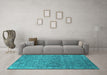 Machine Washable Oriental Turquoise Industrial Area Rugs in a Living Room,, wshurb2505turq