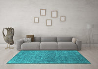 Machine Washable Oriental Turquoise Industrial Rug, wshurb2505turq