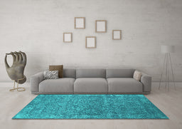 Machine Washable Oriental Turquoise Industrial Area Rugs in a Living Room,, wshurb2505turq