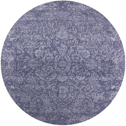 Round Mid-Century Modern Blue Gray Oriental Rug, urb2505