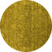 Round Machine Washable Oriental Yellow Industrial Rug, wshurb2505yw