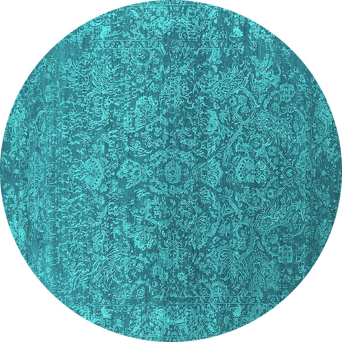 Round Oriental Turquoise Industrial Rug, urb2505turq