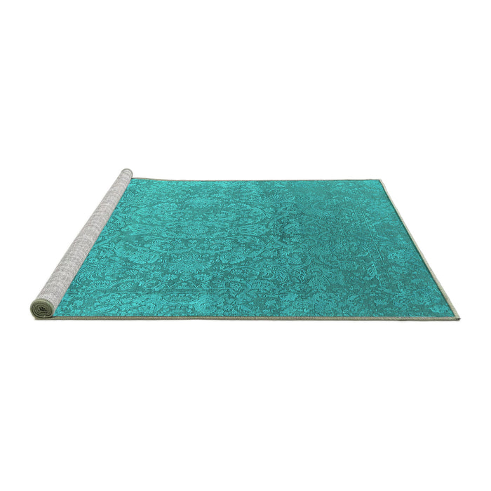 Sideview of Machine Washable Oriental Turquoise Industrial Area Rugs, wshurb2506turq