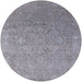 Round Machine Washable Industrial Modern Blue Gray Rug, wshurb2506