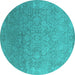 Round Oriental Turquoise Industrial Rug, urb2506turq