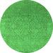 Round Machine Washable Oriental Green Industrial Area Rugs, wshurb2506grn