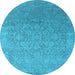 Round Machine Washable Oriental Light Blue Industrial Rug, wshurb2506lblu