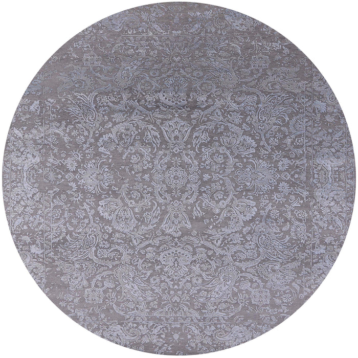 Round Mid-Century Modern Blue Gray Oriental Rug, urb2506