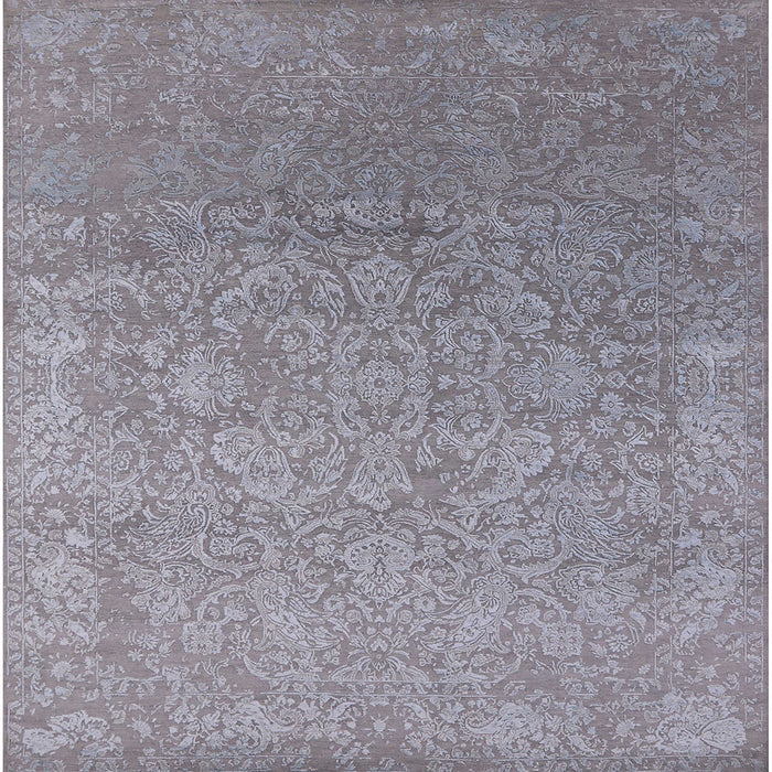 Square Mid-Century Modern Blue Gray Oriental Rug, urb2506