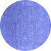 Round Machine Washable Oriental Blue Industrial Rug, wshurb2506blu