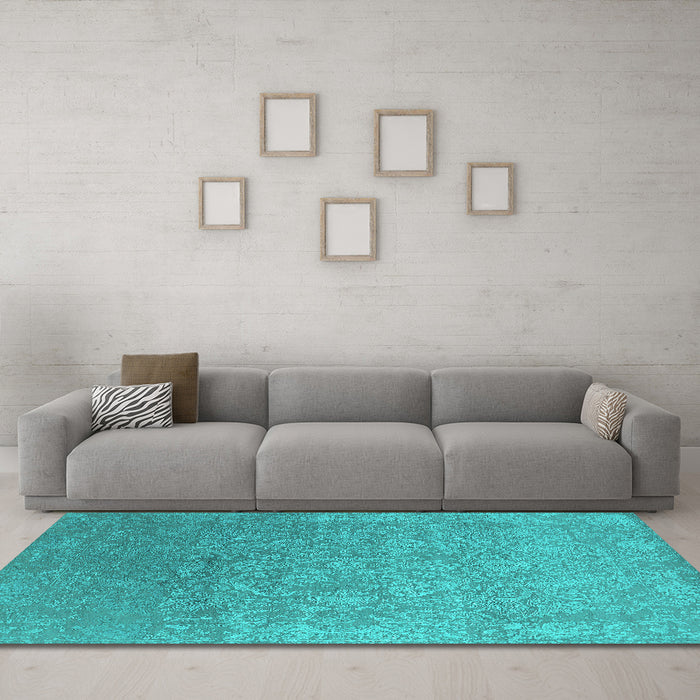Machine Washable Oriental Turquoise Industrial Area Rugs in a Living Room,, wshurb2506turq