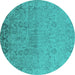 Round Oriental Turquoise Industrial Rug, urb2507turq