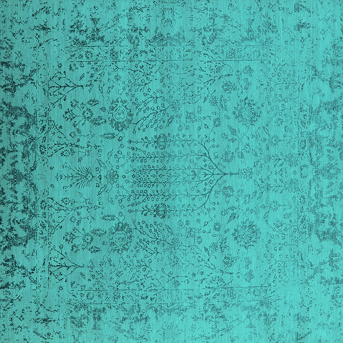 Square Machine Washable Oriental Turquoise Industrial Area Rugs, wshurb2507turq