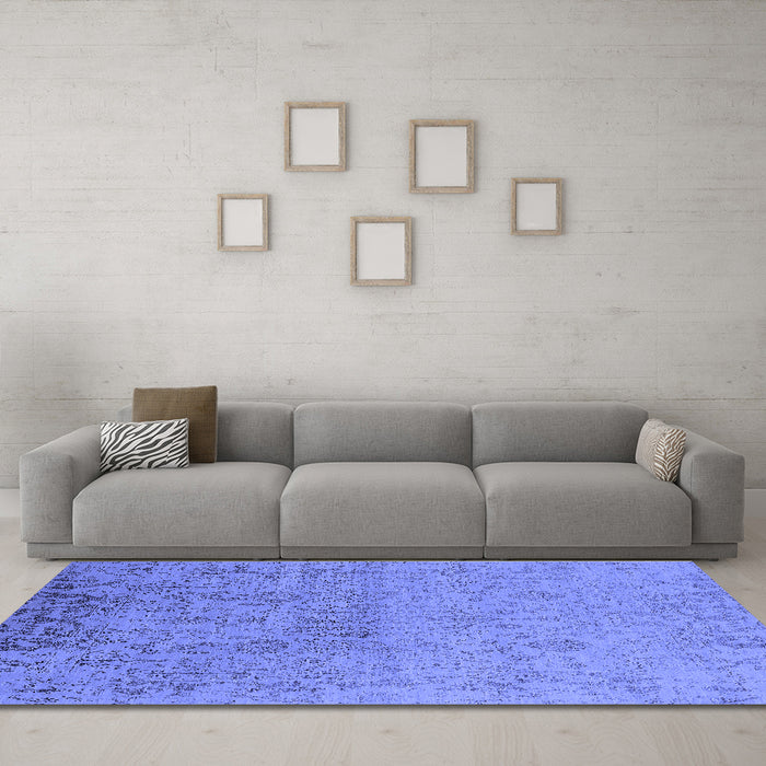 Machine Washable Oriental Blue Industrial Rug in a Living Room, wshurb2507blu