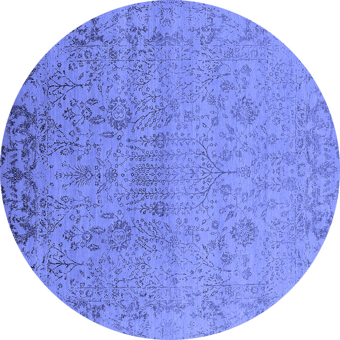 Round Machine Washable Oriental Blue Industrial Rug, wshurb2507blu