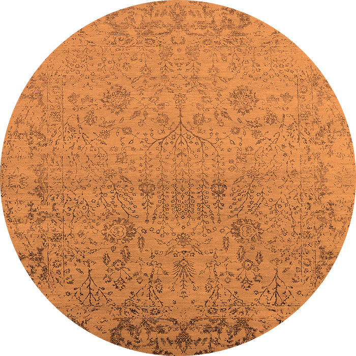 Round Machine Washable Oriental Orange Industrial Area Rugs, wshurb2507org