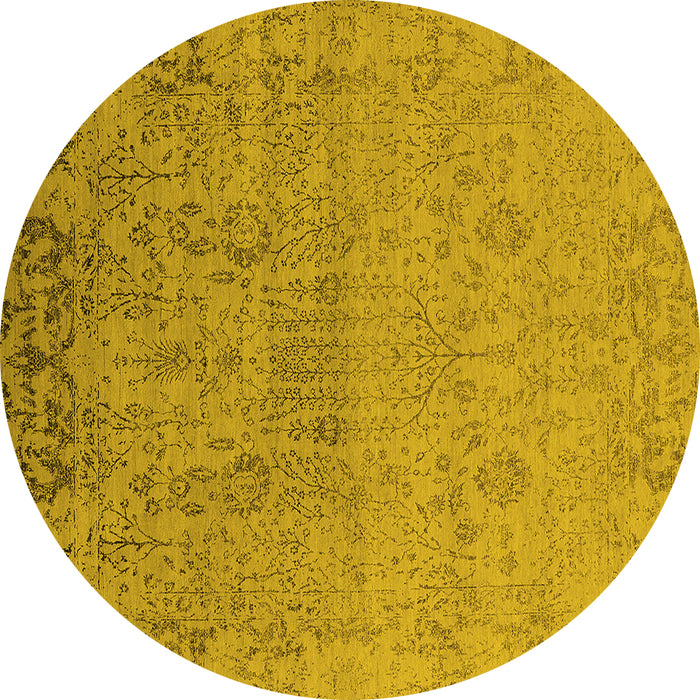 Round Machine Washable Oriental Yellow Industrial Rug, wshurb2507yw