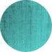 Round Machine Washable Oriental Turquoise Industrial Area Rugs, wshurb2508turq