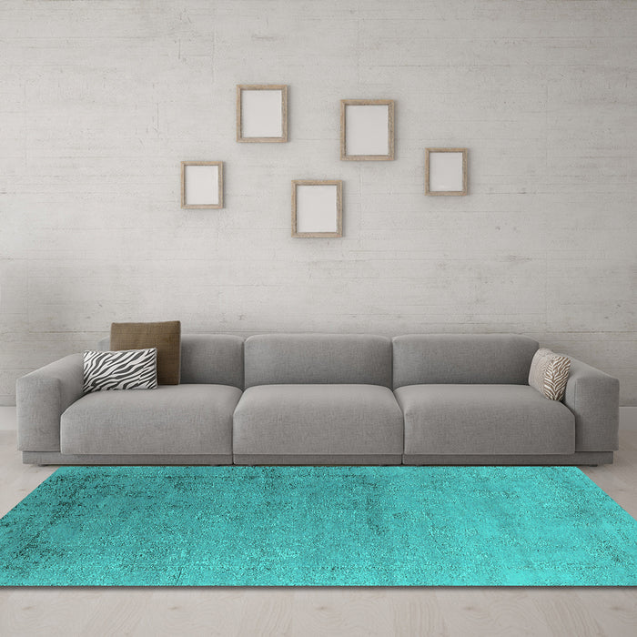 Machine Washable Oriental Turquoise Industrial Area Rugs in a Living Room,, wshurb2508turq