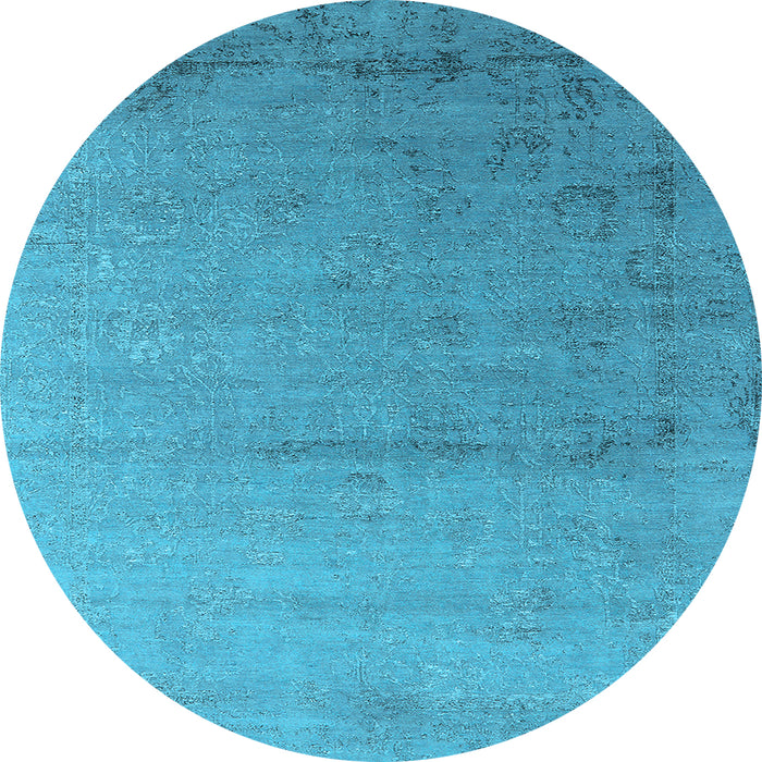 Round Machine Washable Oriental Light Blue Industrial Rug, wshurb2508lblu