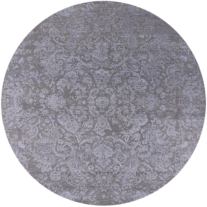 Round Mid-Century Modern Silver Gray Oriental Rug, urb2509