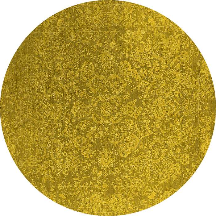 Round Machine Washable Oriental Yellow Industrial Rug, wshurb2509yw
