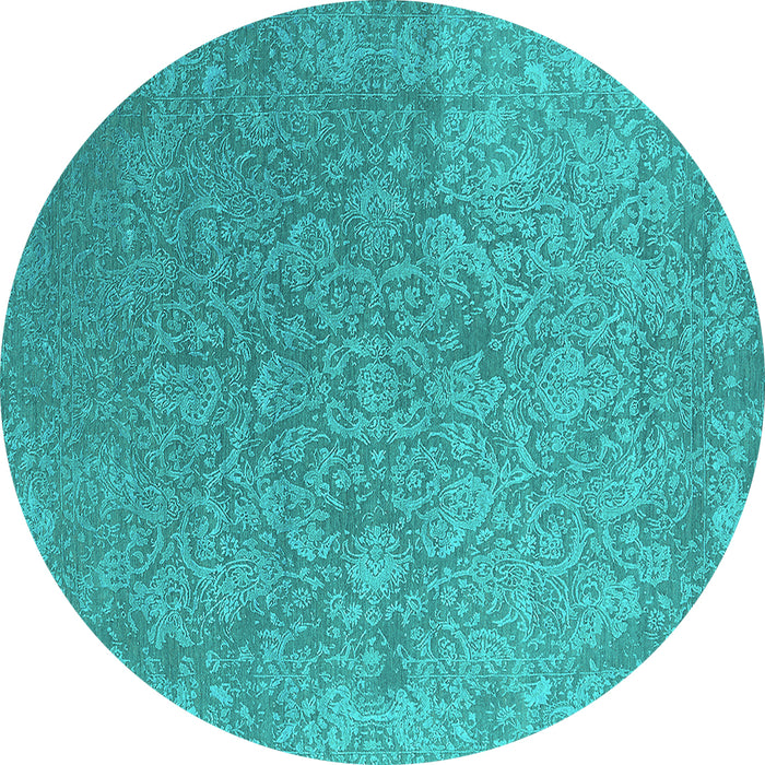 Round Machine Washable Oriental Turquoise Industrial Area Rugs, wshurb2509turq