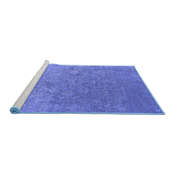 Sideview of Machine Washable Oriental Blue Industrial Rug, wshurb2509blu