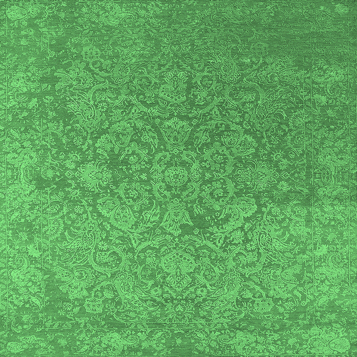 Square Machine Washable Oriental Emerald Green Industrial Area Rugs, wshurb2509emgrn
