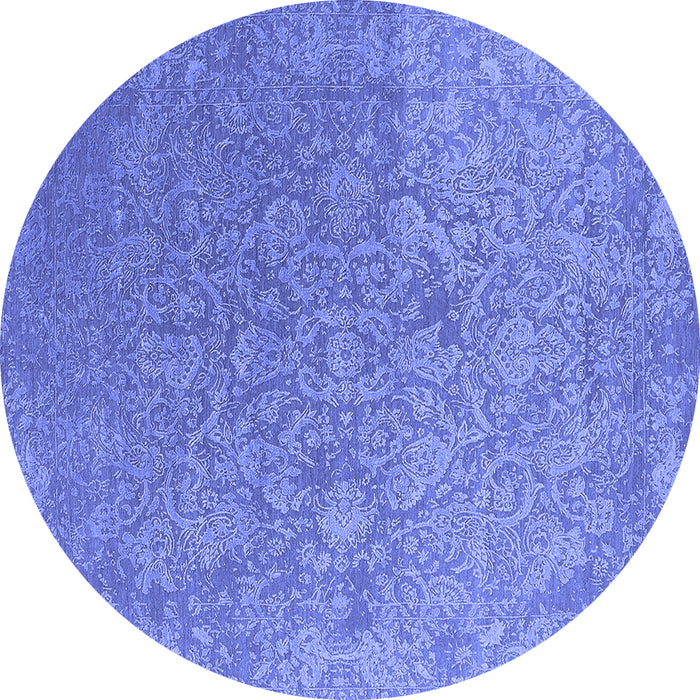 Round Machine Washable Oriental Blue Industrial Rug, wshurb2509blu