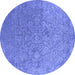 Round Machine Washable Oriental Blue Industrial Rug, wshurb2509blu