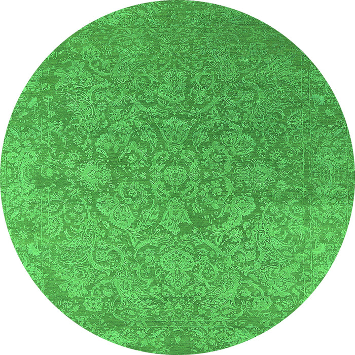 Round Machine Washable Oriental Green Industrial Area Rugs, wshurb2509grn