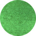 Round Machine Washable Oriental Green Industrial Area Rugs, wshurb2509grn