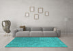 Machine Washable Oriental Turquoise Industrial Area Rugs in a Living Room,, wshurb2509turq