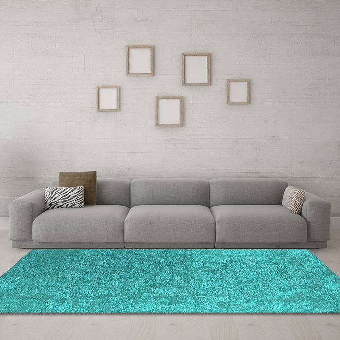 Machine Washable Oriental Turquoise Industrial Area Rugs in a Living Room,, wshurb2509turq