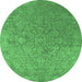 Round Oriental Emerald Green Industrial Rug, urb2509emgrn