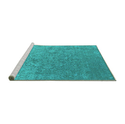Sideview of Machine Washable Oriental Turquoise Industrial Area Rugs, wshurb2509turq