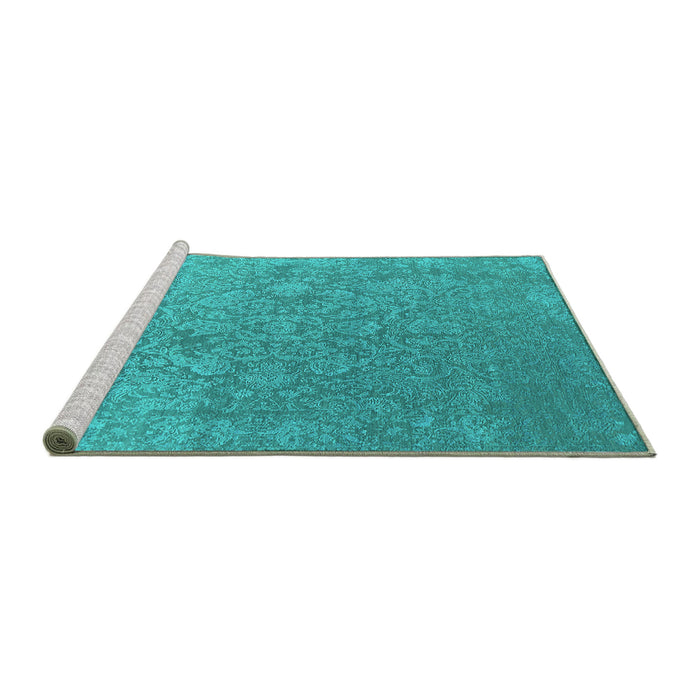 Sideview of Machine Washable Oriental Turquoise Industrial Area Rugs, wshurb2509turq